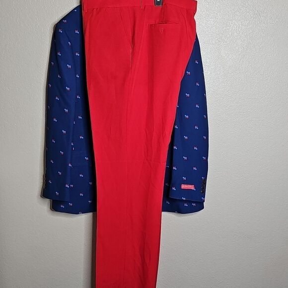 NWT Men's Suit Shinesty Democrat Blue Blazer with Red Pants 52 Jacket, 44 Pant - Picture 9 of 10
